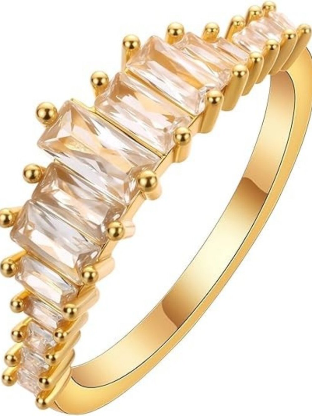 Gold Elegant Baguette Zircon Ring - 14K Gold Plated